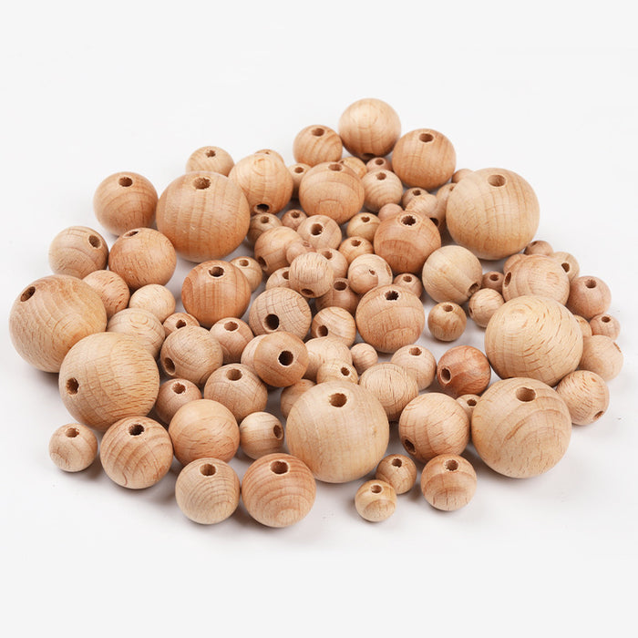 Beech Wood Round Beads with Holes, Natural Wood Craft Beads, 100-Pack