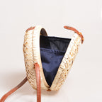 Handwoven Round Bamboo Bag with PU Strap, 8" Diameter, Women's Crossbody Everyday Style
