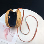 Handwoven Rattan Round Crossbody Bag with Magnetic Closure, Boho Straw Purse for Women, 8" Diameter