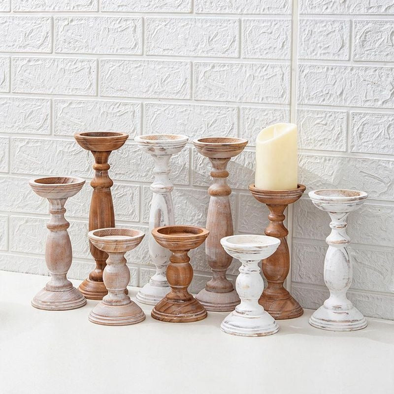 Rustic Wooden Candle Holders Set of 3, Vintage Brown Wood Candlesticks, 6" 9" 12" Height, Home Decor Centerpiece, Wedding Table Decor, Farmhouse Decor