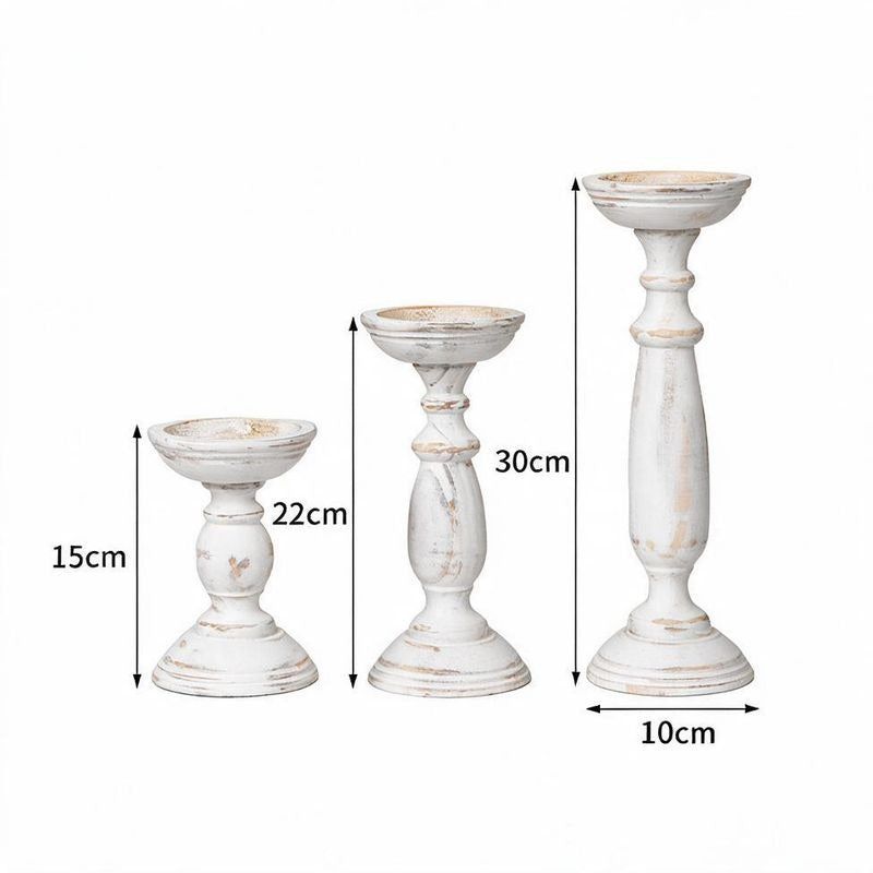 Rustic Wooden Candle Holders Set of 3, Vintage Brown Wood Candlesticks, 6" 9" 12" Height, Home Decor Centerpiece, Wedding Table Decor, Farmhouse Decor