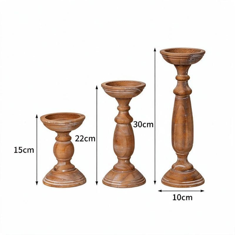 Rustic Wooden Candle Holders Set of 3, Vintage Brown Wood Candlesticks, 6" 9" 12" Height, Home Decor Centerpiece, Wedding Table Decor, Farmhouse Decor
