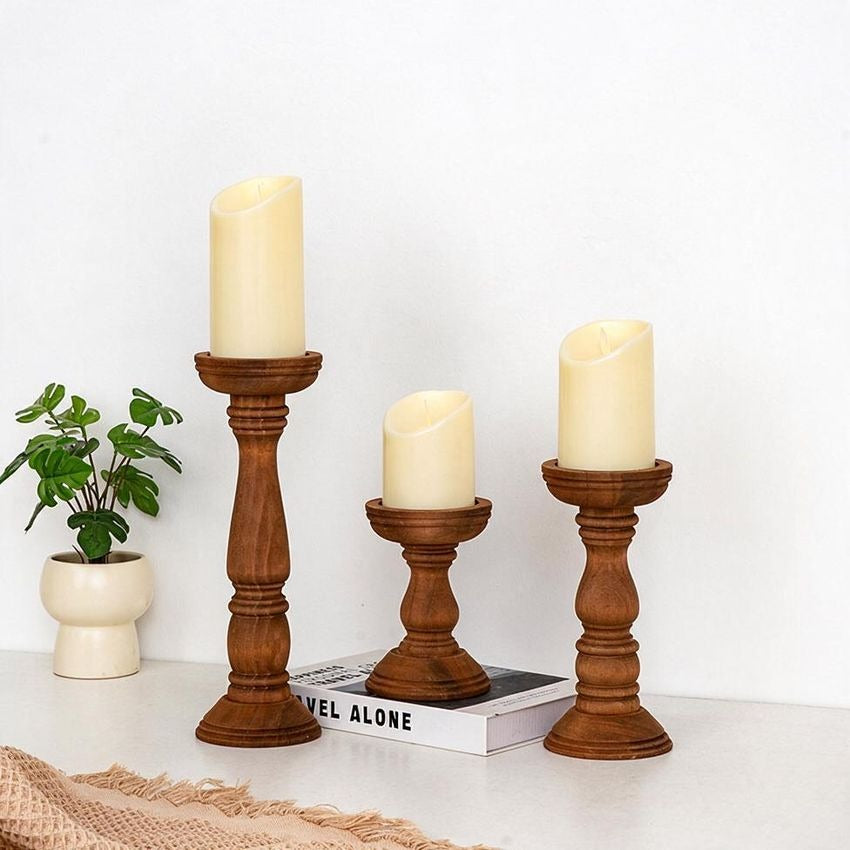 Vintage Wooden Candle Holder, Roman Column Design for Dining Table Decor, Nordic Style, Perfect for Festive Occasions