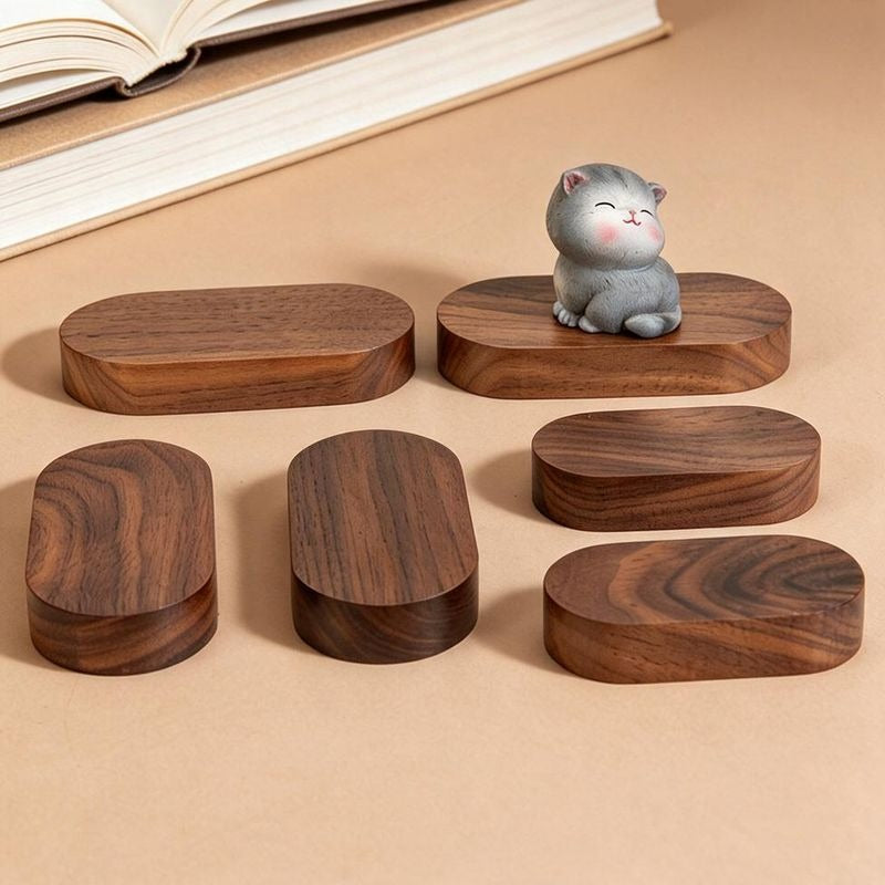 Walnut Wood Elliptical Base, Handmade Wooden Display Stand for Miniatures, Figurines, and DIY Crafts, Modern Minimalist Style, 4 Sizes