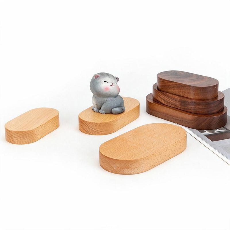 Walnut Wood Elliptical Base, Handmade Wooden Display Stand for Miniatures, Figurines, and DIY Crafts, Modern Minimalist Style, 4 Sizes