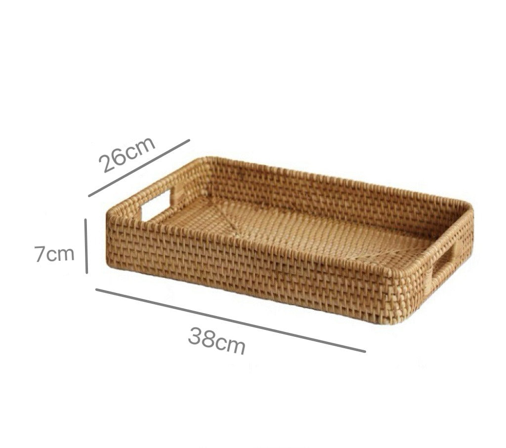 Handwoven Willow Basket, Rectangle Fruit Bowl, Home Storage Organizer for Kitchen, Living Room, Bedroom, Travel, 2 Sizes