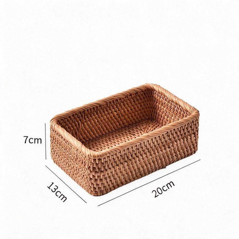 Handwoven Square Rattan Basket, Natural Storage Organizer for Desk, Fruit Bowl, Home Decor