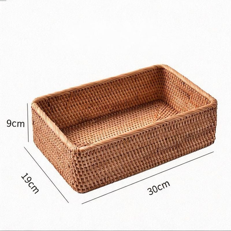 Handwoven Square Rattan Basket, Natural Storage Organizer for Desk, Fruit Bowl, Home Decor