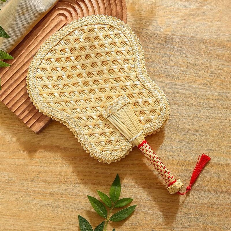 Handwoven Wheat Straw Fan, Large Chinese Style Handheld Fan, Summer Cooling Fan, Eco-Friendly Gift, 11" x 14"