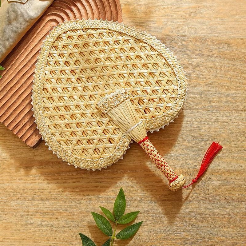 Handwoven Wheat Straw Fan, Large Chinese Style Handheld Fan, Summer Cooling Fan, Eco-Friendly Gift, 11" x 14"