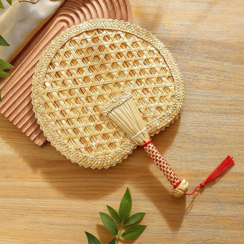 Handwoven Wheat Straw Fan, Large Chinese Style Handheld Fan, Summer Cooling Fan, Eco-Friendly Gift, 11" x 14"