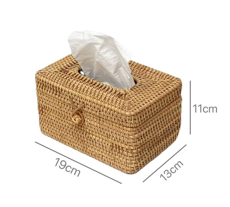 Rattan Tissue Box Holder, Farmhouse Style, Multi-Purpose, Desktop or Living Room Organizer