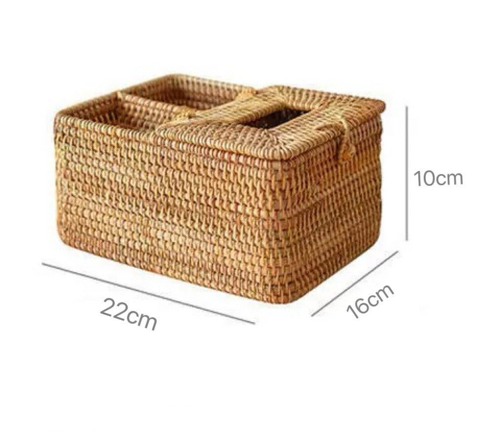 Rattan Tissue Box Holder, Farmhouse Style, Multi-Purpose, Desktop or Living Room Organizer
