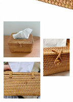 Rattan Tissue Box Holder, Farmhouse Style, Multi-Purpose, Desktop or Living Room Organizer