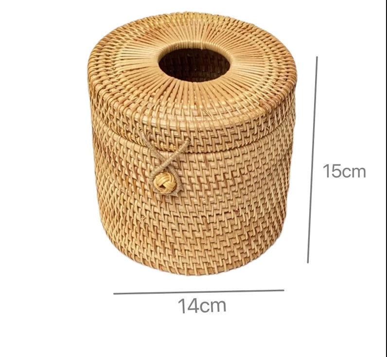 Rattan Tissue Box Holder, Farmhouse Style, Multi-Purpose, Desktop or Living Room Organizer