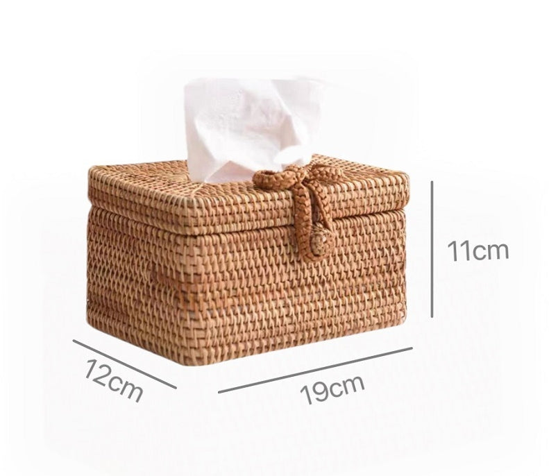 Rattan Tissue Box Holder, Farmhouse Style, Multi-Purpose, Desktop or Living Room Organizer