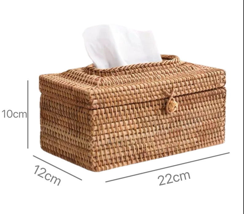 Rattan Tissue Box Holder, Farmhouse Style, Multi-Purpose, Desktop or Living Room Organizer