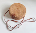 Handwoven Rattan Round Crossbody Bag with Magnetic Closure, Boho Straw Purse for Women, 8" Diameter