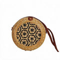 Handwoven Round Bamboo Bag with PU Strap, 8" Diameter, Women's Crossbody Everyday Style