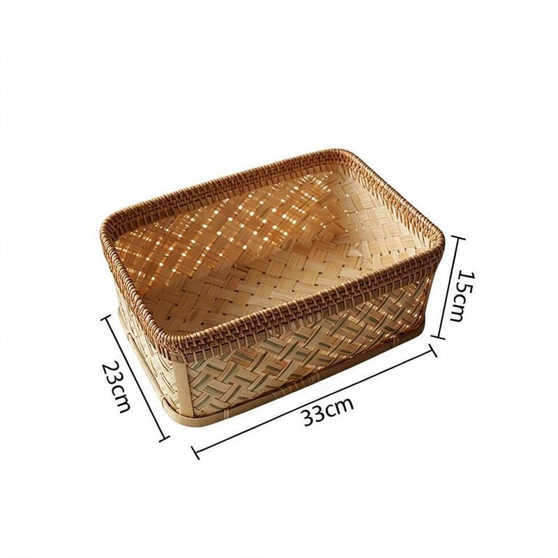 Handwoven Bamboo Basket, Modern Minimalist Style, Wooden Organizer for Home, Office, or Picnic
