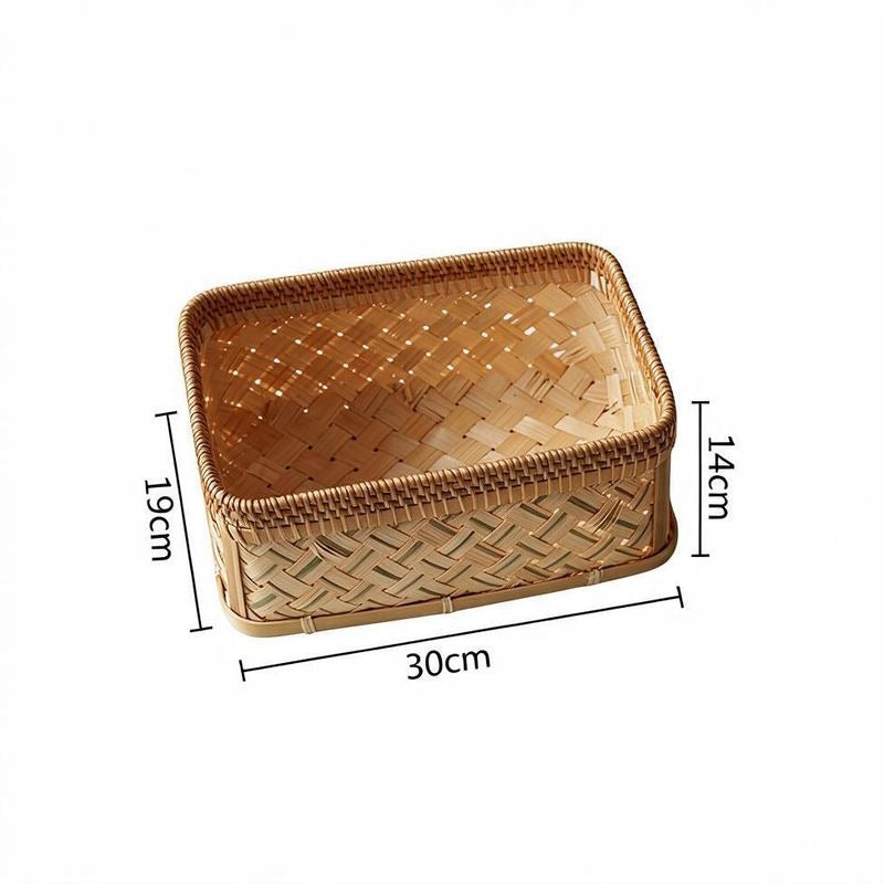 Handwoven Bamboo Basket, Modern Minimalist Style, Wooden Organizer for Home, Office, or Picnic