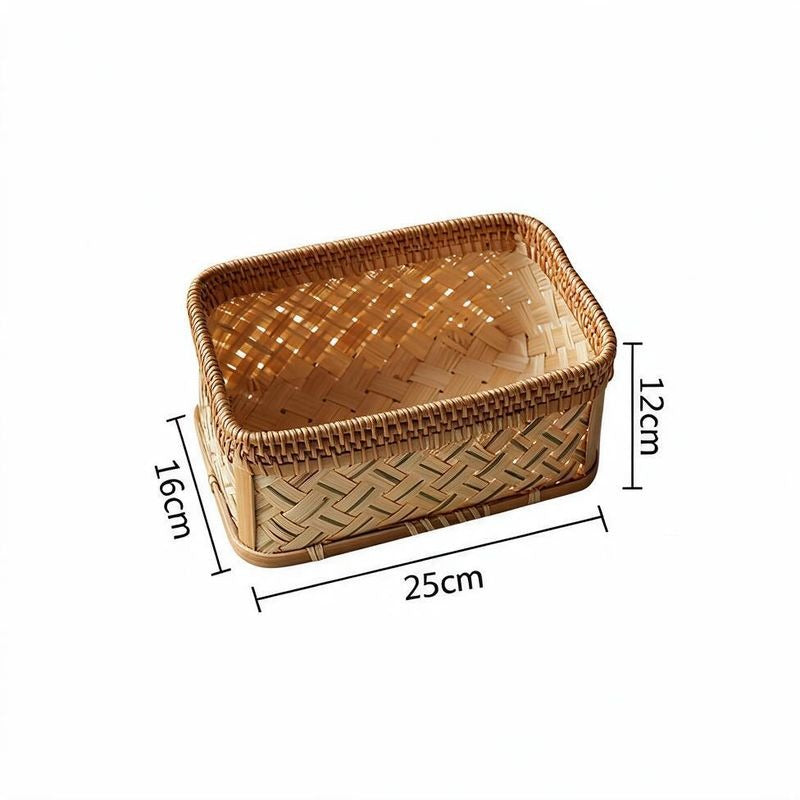 Handwoven Bamboo Basket, Modern Minimalist Style, Wooden Organizer for Home, Office, or Picnic