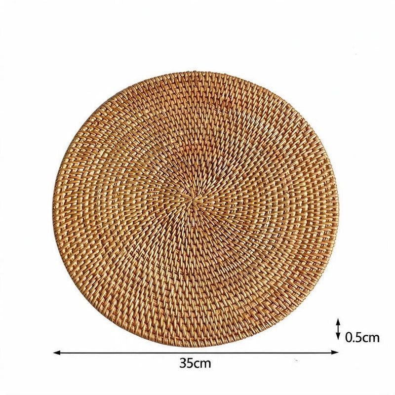 Rattan Coasters and Placemats, Set of Round and Oval Heat-Resistant Pads for Kitchen, Dining Table, Tea Accessories