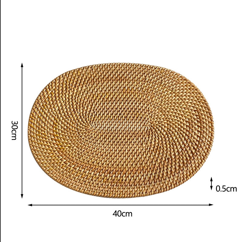 Rattan Coasters and Placemats, Set of Round and Oval Heat-Resistant Pads for Kitchen, Dining Table, Tea Accessories