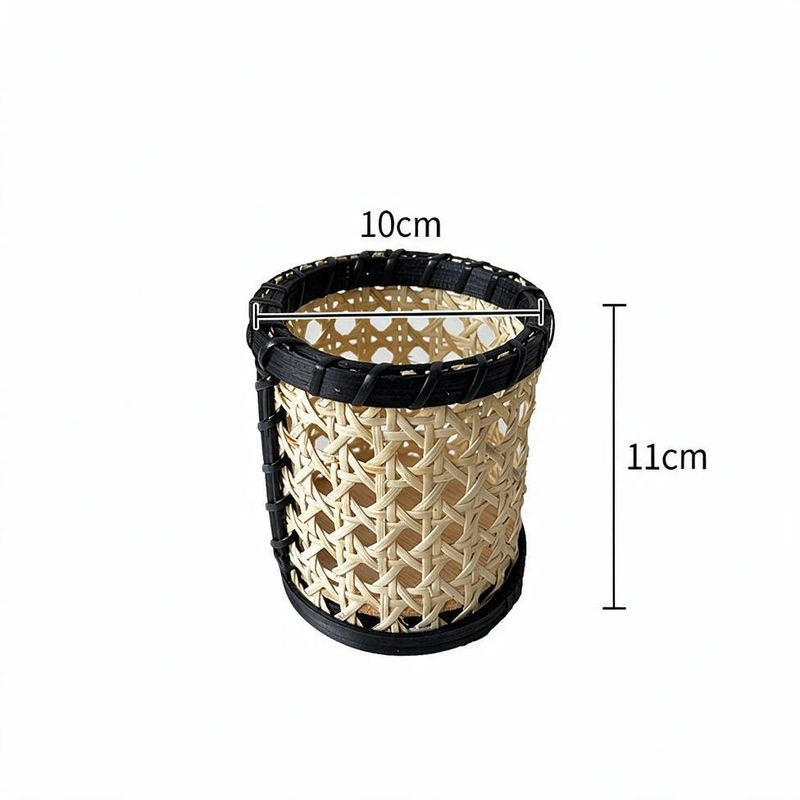 Handwoven Rattan Basket, Wooden Cosmetic and Jewelry Organizer, Scandinavian Style, 4.5"