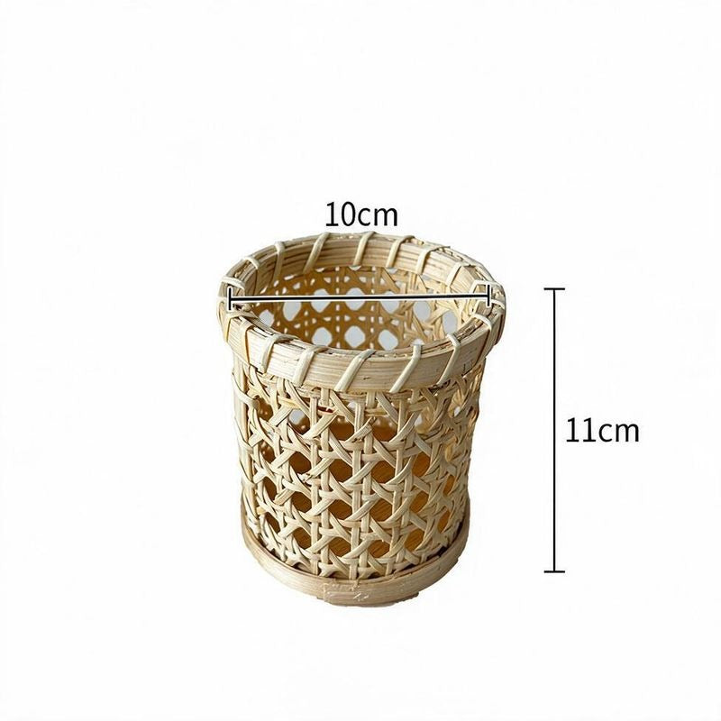 Handwoven Rattan Basket, Wooden Cosmetic and Jewelry Organizer, Scandinavian Style, 4.5"