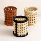 Handwoven Rattan Basket, Wooden Cosmetic and Jewelry Organizer, Scandinavian Style, 4.5"