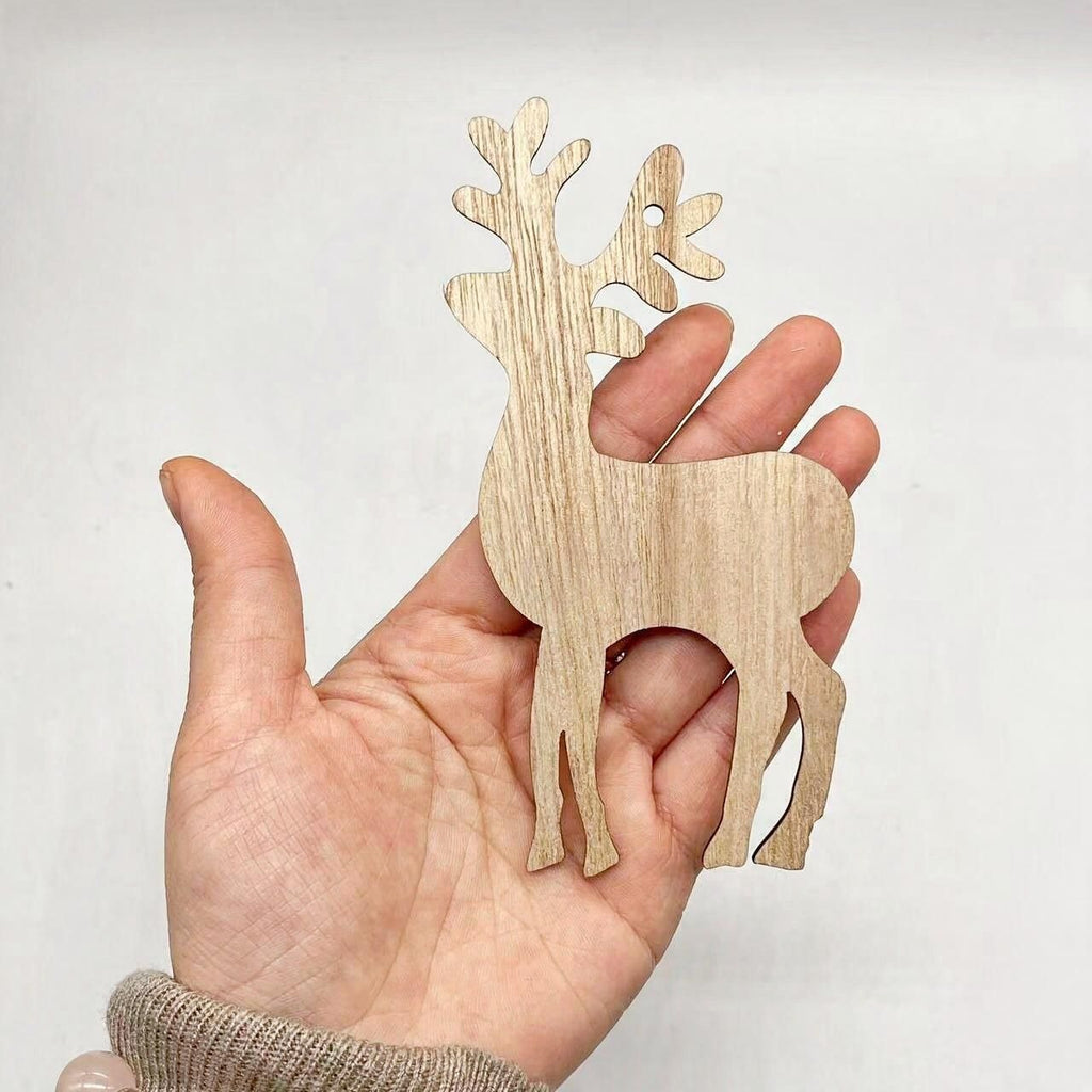 Wooden Christmas Reindeer Decor, Set of 20 Rustic Farmhouse Style Woodland Ornaments, 5" Tall Crafted from Paulownia Wood