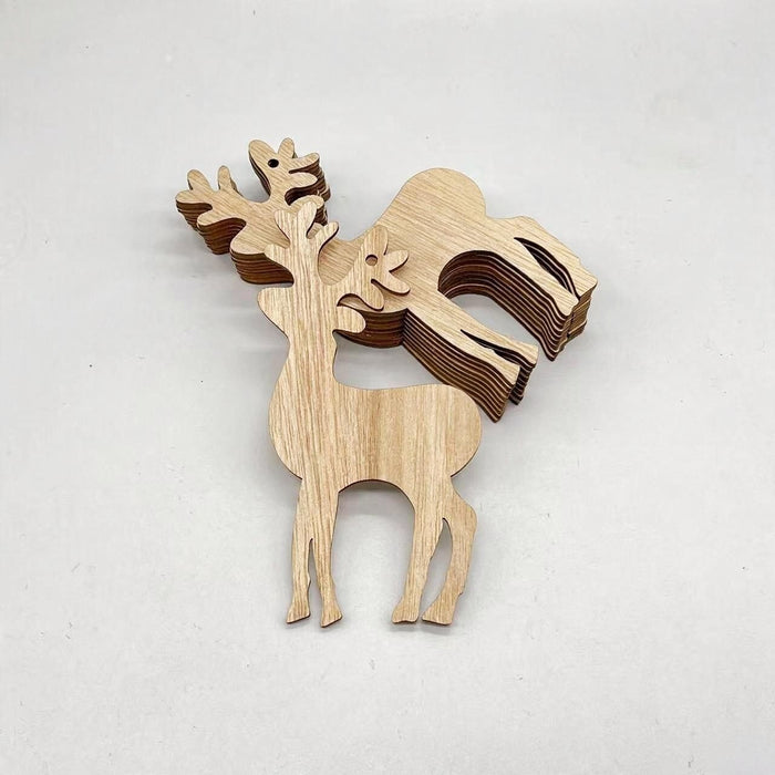Wooden Christmas Reindeer Decor, Set of 20 Rustic Farmhouse Style Woodland Ornaments, 5" Tall Crafted from Paulownia Wood