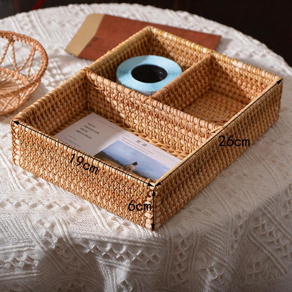 Handwoven Rattan Square Storage Basket, Modern Minimalist Design, Multiple Sizes, No Lid