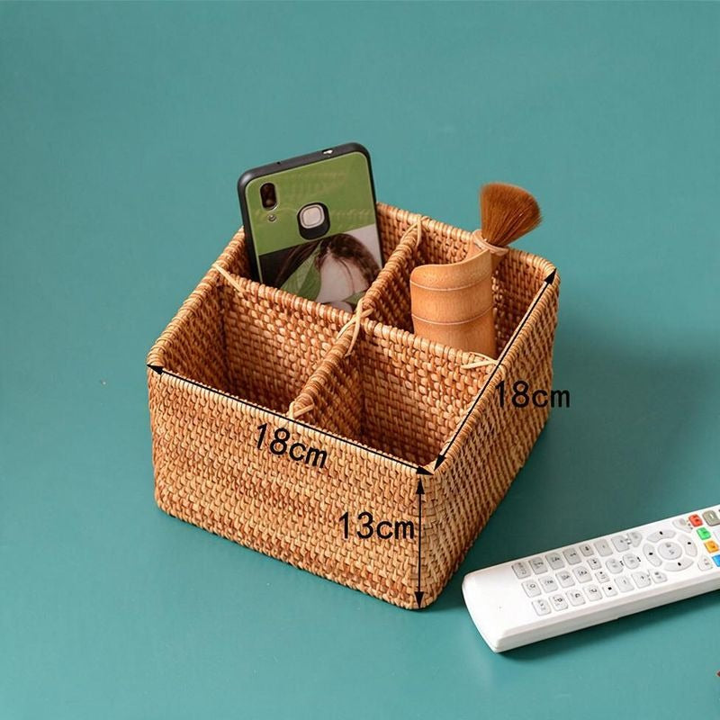 Handwoven Rattan Square Storage Basket, Modern Minimalist Design, Multiple Sizes, No Lid