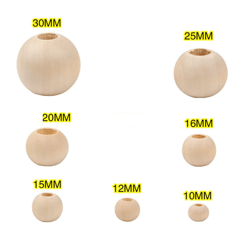 Natural Wooden Beads, 100-Pack, 10-30mm Diameter, DIY Crafting, Jewelry Making