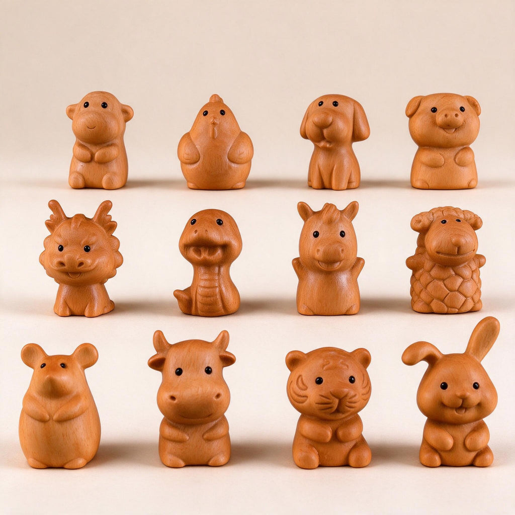 Chinese Zodiac Boxwood Carved Figurine, 1.5" Miniature Handcrafted Wooden Statue, Traditional Style