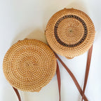 Handwoven Rattan Round Crossbody Bag with Magnetic Closure, Boho Straw Purse for Women, 8" Diameter