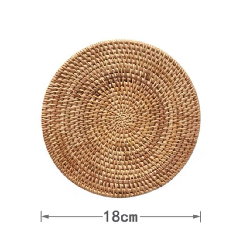 Handwoven Rattan Coasters, Round Heat-Resistant Placemats for Tea, Dining, and Tableware, Eco-Friendly and Modern