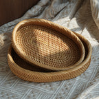 Handwoven Rattan Basket, 2 Sizes, Fruit Bowl & Kitchen Organizer for Bread, Snacks, Utensils