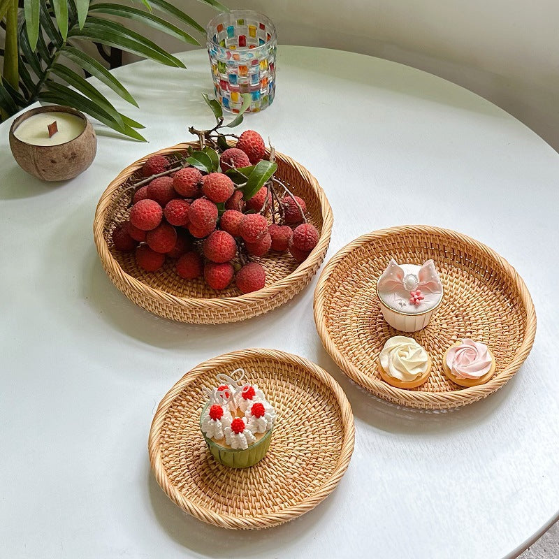 Handwoven Rattan Fruit Basket, Natural Woven Storage Bowl for Bread, Vegetables, Home Decor, Farmhouse Style, 3 Sizes (Small 7.5", Medium 8.5", Large 10")