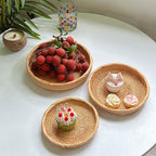 Handwoven Rattan Fruit Basket, Natural Woven Storage Bowl for Bread, Vegetables, Home Decor, Farmhouse Style, 3 Sizes (Small 7.5", Medium 8.5", Large 10")