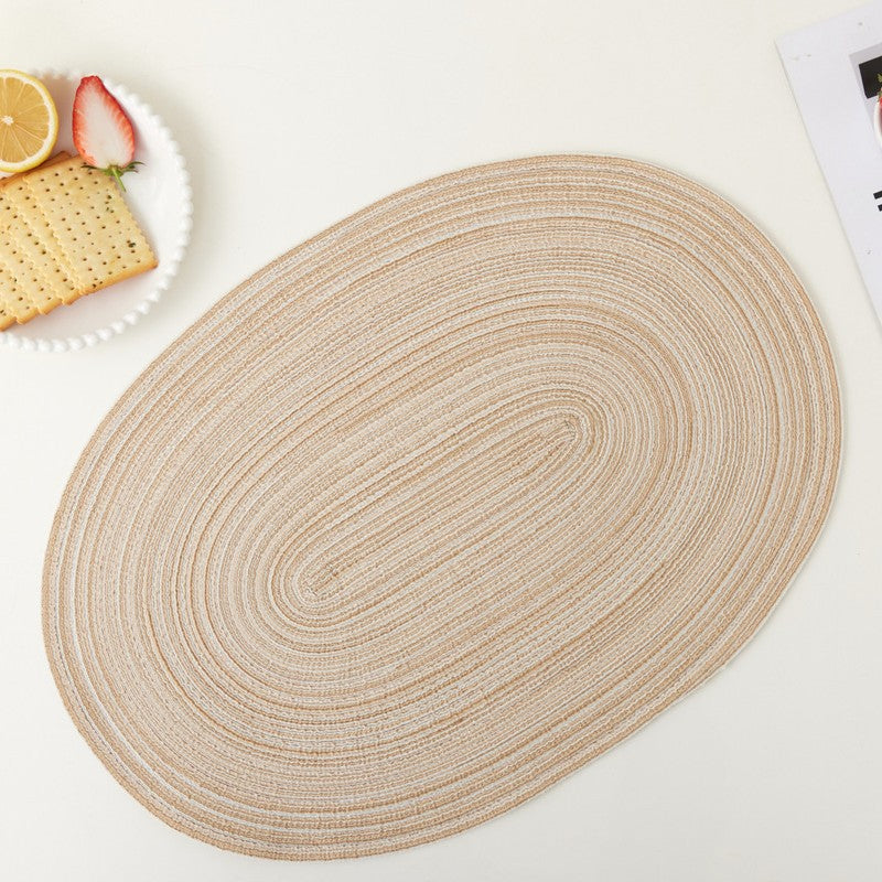 Handwoven Cotton Placemat, Oval Heat-Resistant Table Mat, Eco-Friendly Ramie Fabric, Ins Style, 20"