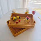 Handwoven Willow Basket, Rectangle Fruit Bowl, Home Storage Organizer for Kitchen, Living Room, Bedroom, Travel, 2 Sizes