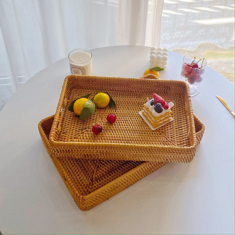 Handwoven Willow Basket, Rectangle Fruit Bowl, Home Storage Organizer for Kitchen, Living Room, Bedroom, Travel, 2 Sizes