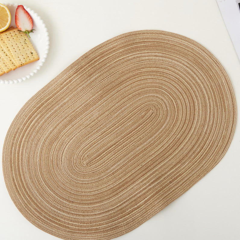 Handwoven Cotton Placemat, Oval Heat-Resistant Table Mat, Eco-Friendly Ramie Fabric, Ins Style, 20"
