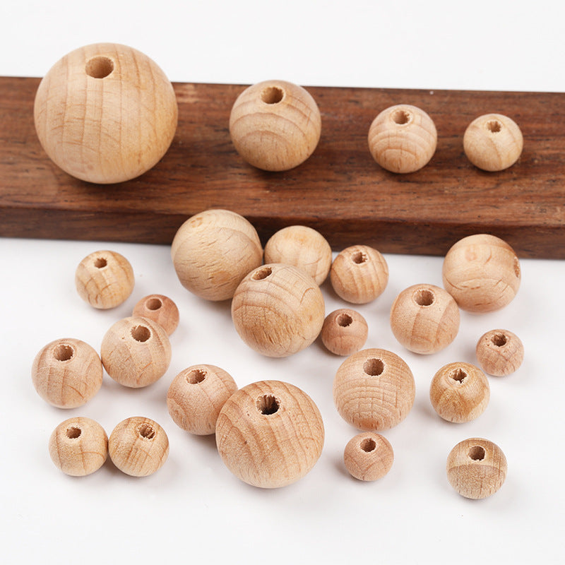 Beech Wood Round Beads with Holes, Natural Wood Craft Beads, 100-Pack