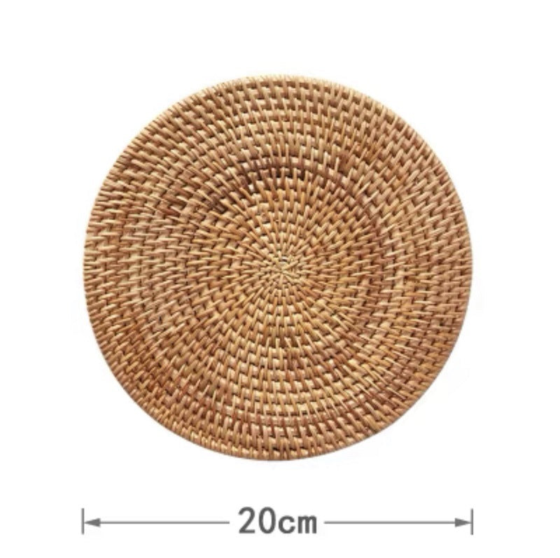 Handwoven Rattan Coasters, Round Heat-Resistant Placemats for Tea, Dining, and Tableware, Eco-Friendly and Modern