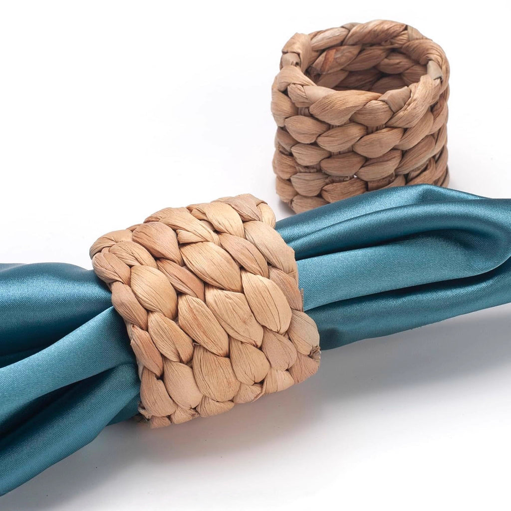 Water Hyacinth & Rush Grass Napkin Rings, Set of 1, Woven Natural Fiber Table Decor, Modern Minimalist Style