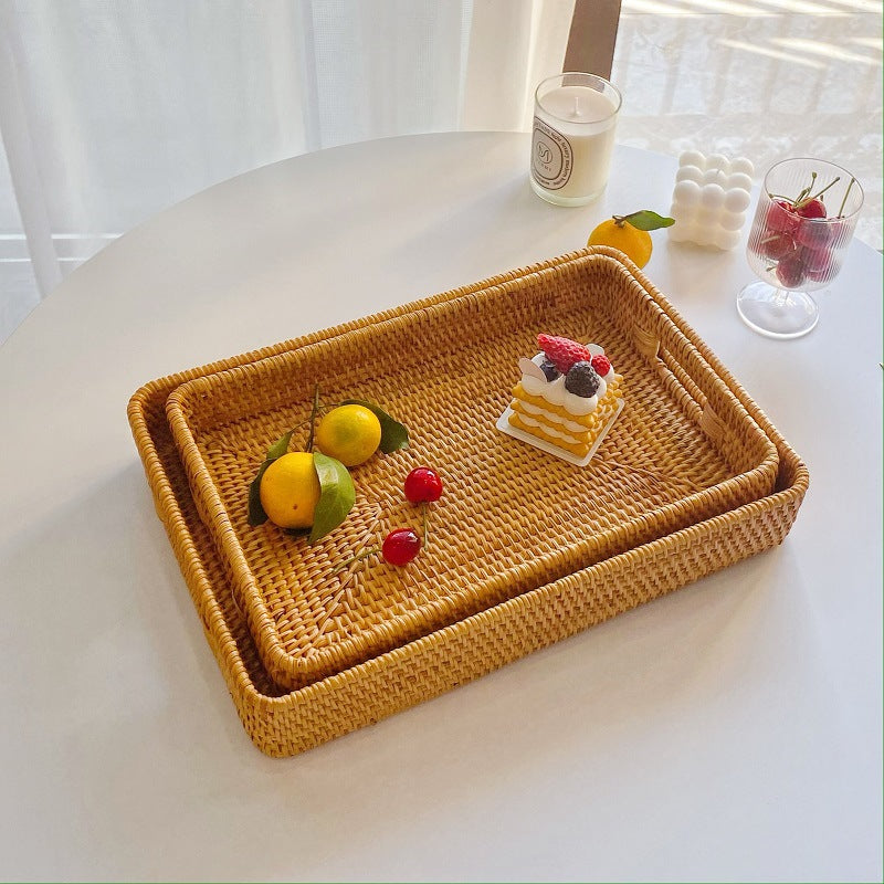 Handwoven Willow Basket, Rectangle Fruit Bowl, Home Storage Organizer for Kitchen, Living Room, Bedroom, Travel, 2 Sizes
